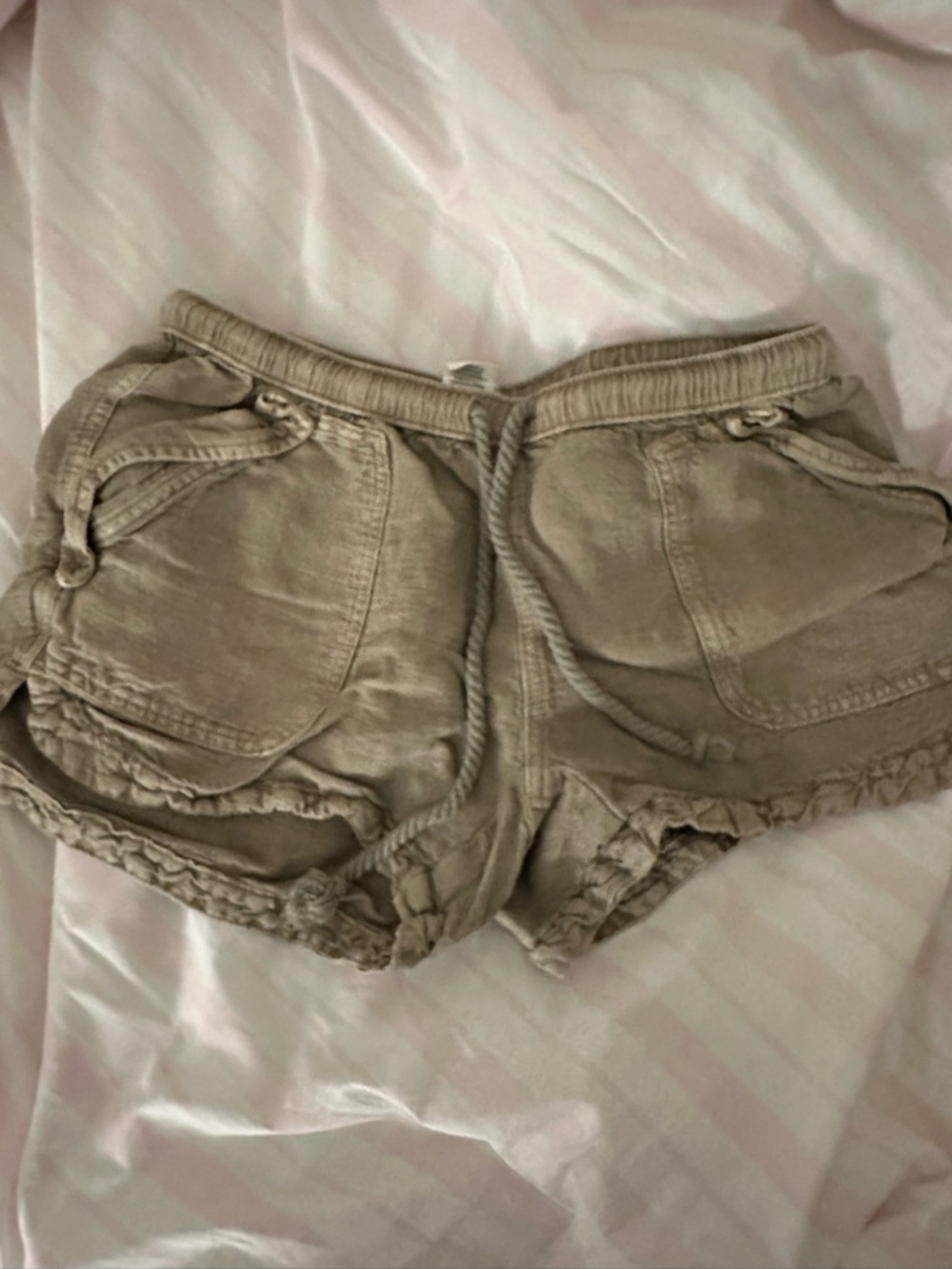 Women's Washed Tan Cargo Drawstring Shorts